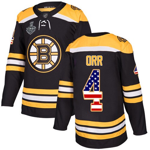 NHL Bruins #4 Bobby Orr Schwarz Heim USA Flag 2019 Stanley Cup